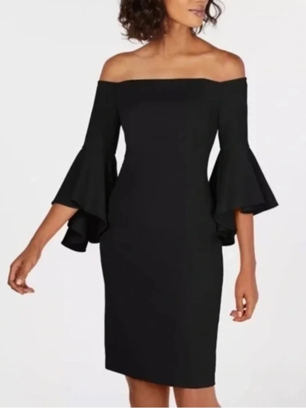 Black Calvin Klein Off-the-Shoulder Bell Sleeve Dress